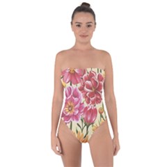 Retro Flowers Tie Back One Piece Swimsuit by goljakoff