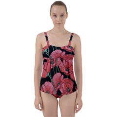 Red Flowers Twist Front Tankini Set by goljakoff