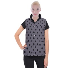 Large Black Polka Dots On Dark Smoke Grey - Women s Button Up Vest by FashionLane