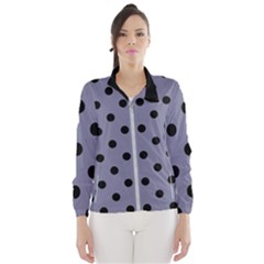 Large Black Polka Dots On Flint Grey - Women s Windbreaker by FashionLane