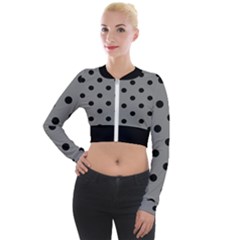 Large Black Polka Dots On Just Grey - Long Sleeve Cropped Velvet Jacket by FashionLane