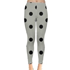 Large Black Polka Dots On Silver Cloud Grey - Leggings  by FashionLane
