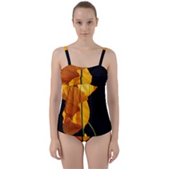 Yellow Poppies Twist Front Tankini Set by Audy