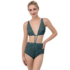 Green Sashiko Tied Up Two Piece Swimsuit by goljakoff