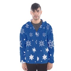 Christmas Seamless Pattern With White Snowflakes On The Blue Background Men s Hooded Windbreaker by EvgeniiaBychkova