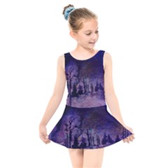 Winter Nights In The Forest Kids  Skater Dress Swimsuit by ArtsyWishy