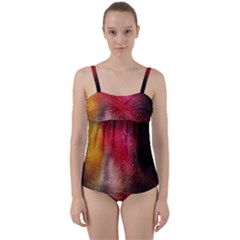 Red Galaxy Paint Twist Front Tankini Set by goljakoff