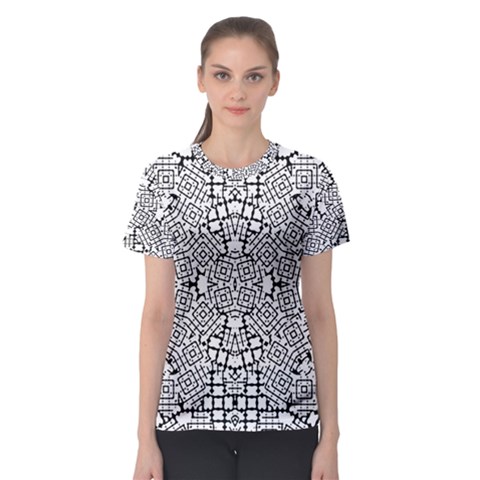 Modern Black And White Geometric Print Women s Sport Mesh Tee by dflcprintsclothing
