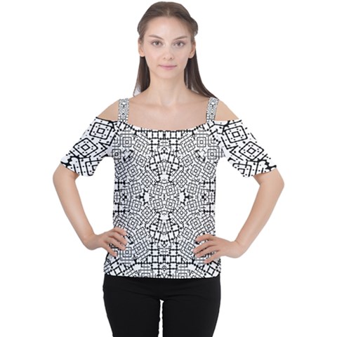 Modern Black And White Geometric Print Cutout Shoulder Tee by dflcprintsclothing