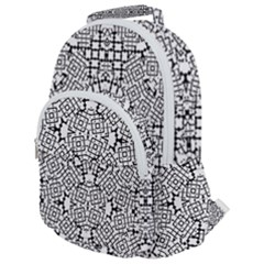 Modern Black And White Geometric Print Rounded Multi Pocket Backpack by dflcprintsclothing