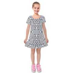 Modern Black And White Geometric Print Kids  Short Sleeve Velvet Dress by dflcprintsclothing