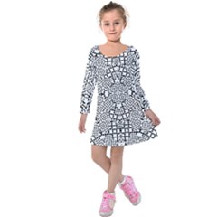 Modern Black And White Geometric Print Kids  Long Sleeve Velvet Dress by dflcprintsclothing