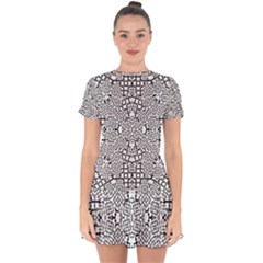 Modern Black And White Geometric Print Drop Hem Mini Chiffon Dress by dflcprintsclothing