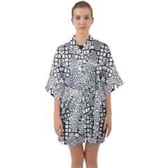 Modern Black And White Geometric Print Half Sleeve Satin Kimono  by dflcprintsclothing