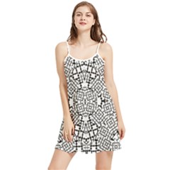 Modern Black And White Geometric Print Summer Frill Dress by dflcprintsclothing