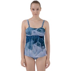 Blue Ocean Waves Twist Front Tankini Set by goljakoff