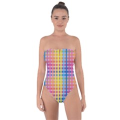 Digital Paper Stripes Rainbow Colors Tie Back One Piece Swimsuit by HermanTelo