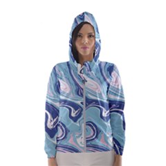 Blue Vivid Marble Pattern 12 Women s Hooded Windbreaker by goljakoff
