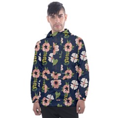 Flower White Grey Pattern Floral Men s Front Pocket Pullover Windbreaker by Dutashop