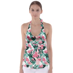 Beautiful Flamingo Pattern Babydoll Tankini Top by designsbymallika