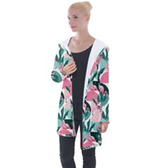 Beautiful Flamingo Pattern Longline Hooded Cardigan by designsbymallika