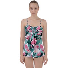 Beautiful Flamingo Pattern Babydoll Tankini Set by designsbymallika