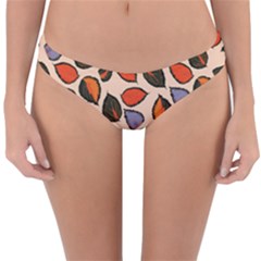 Orange Blue Leaves Pattern Reversible Hipster Bikini Bottoms by designsbymallika