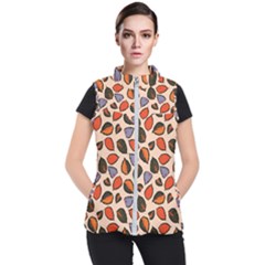 Orange Blue Leaves Pattern Women s Puffer Vest by designsbymallika