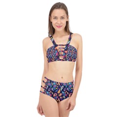 Paisley Baatik Purple Print Cage Up Bikini Set by designsbymallika