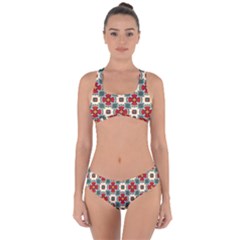 Seamless Red Pattern Criss Cross Bikini Set by designsbymallika