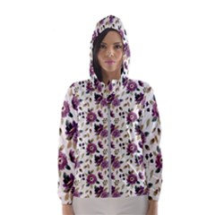 Pretty Dark Magenta Flowers Women s Hooded Windbreaker by designsbymallika