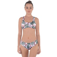 Tropical Leaves Pattern Criss Cross Bikini Set by designsbymallika