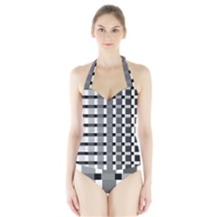 Nine Bar Monochrome Fade Squared Pulled Inverted Halter Swimsuit by WetdryvacsLair