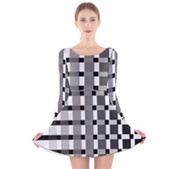 Nine Bar Monochrome Fade Squared Pulled Inverted Long Sleeve Velvet Skater Dress by WetdryvacsLair