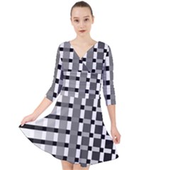 Nine Bar Monochrome Fade Squared Pulled Inverted Quarter Sleeve Front Wrap Dress by WetdryvacsLair