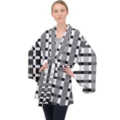 Nine Bar Monochrome Fade Squared Pulled Inverted Long Sleeve Velvet Kimono  by WetdryvacsLair