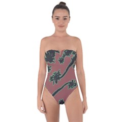 Tropical Style Floral Motif Print Pattern Tie Back One Piece Swimsuit by dflcprintsclothing