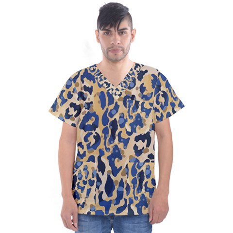 Leopard Skin  Men s V-neck Scrub Top by Sobalvarro