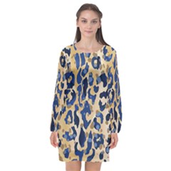 Leopard Skin  Long Sleeve Chiffon Shift Dress  by Sobalvarro