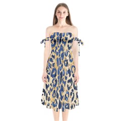 Leopard Skin  Shoulder Tie Bardot Midi Dress by Sobalvarro