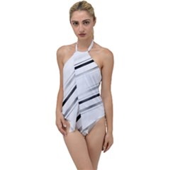 High Contrast Minimalist Black And White Modern Abstract Linear Geometric Style Design Go With The Flow One Piece Swimsuit by dflcprintsclothing