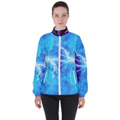 Blue Lightning Thunder At Night, Graphic Art 3 Women s High Neck Windbreaker