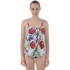 Summer Flowers Twist Front Tankini Set by goljakoff