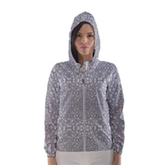 Modern Ornate Geometric Silver Pattern Women s Hooded Windbreaker by dflcprintsclothing