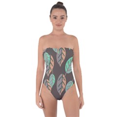 Leaf Brown Tie Back One Piece Swimsuit by Dutashop