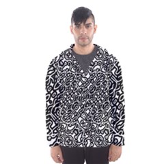 Interlace Black And White Pattern Men s Hooded Windbreaker by dflcprintsclothing