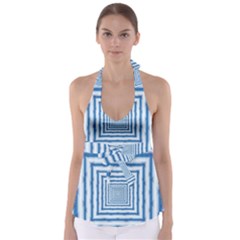 Metallic Blue Shiny Reflective Babydoll Tankini Top by Dutashop