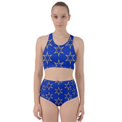 Star Pattern Blue Gold Racer Back Bikini Set by Dutashop