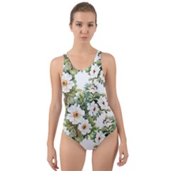 White Flowers Cut-out Back One Piece Swimsuit by goljakoff