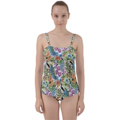 Flowers And Peacock Twist Front Tankini Set by goljakoff